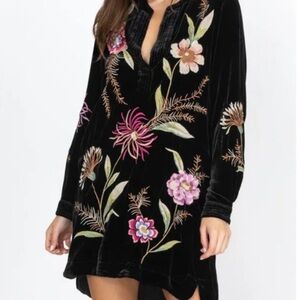 Johnny Was Meriah Velvet Floral Embroidery Tunic Dress